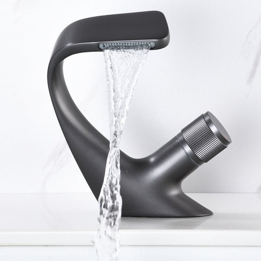 Copper Black Washbasin Waterfall Hot And Cold Bathroom Light Luxury Basin Faucet
